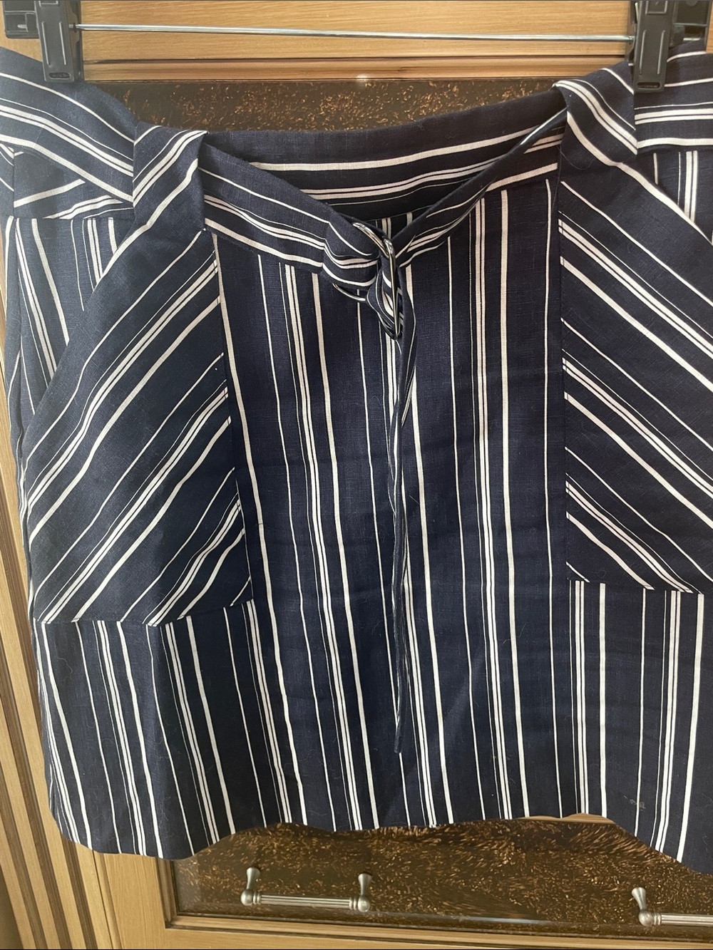 Cue Navy and White Striped Mini Skirt